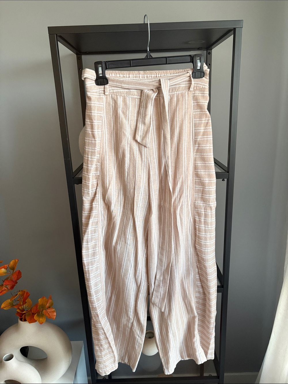 126 Light beige  Wide-Leg Tie-Waist Pants